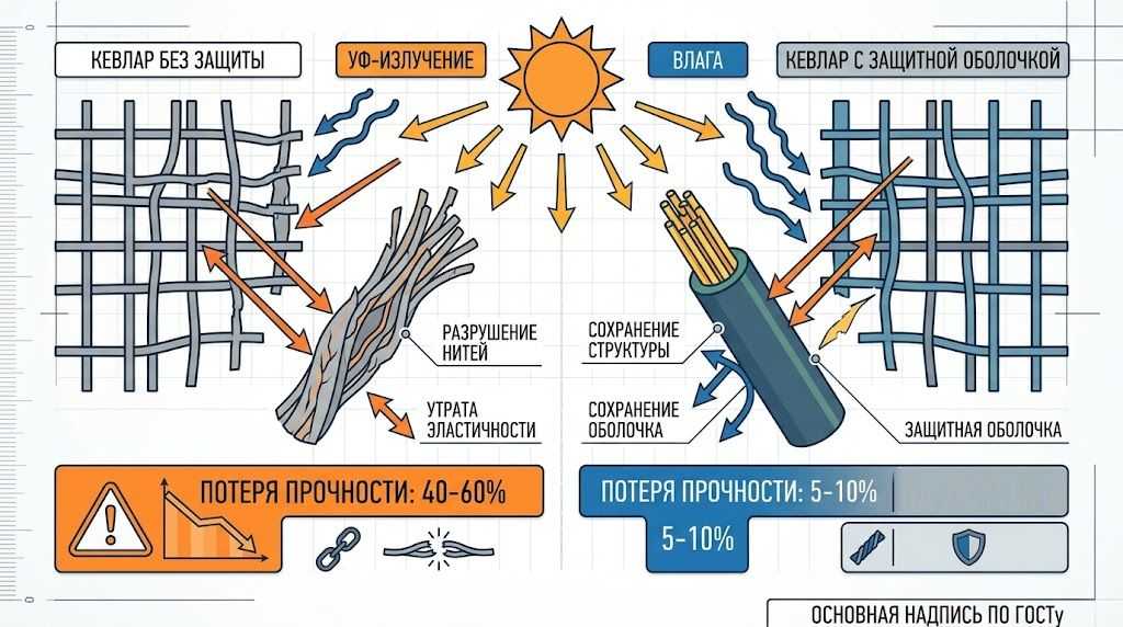 УФ-деградация полиамидной и кевларовой сетки - схема