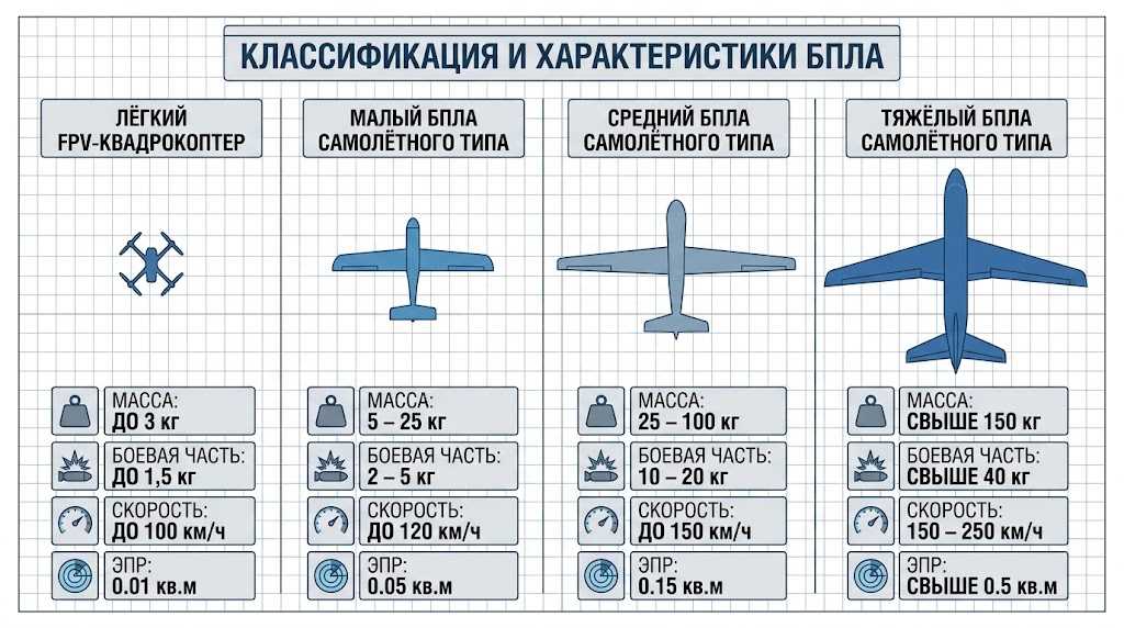 4 класса БПЛА - классификация по массе и БЧ
