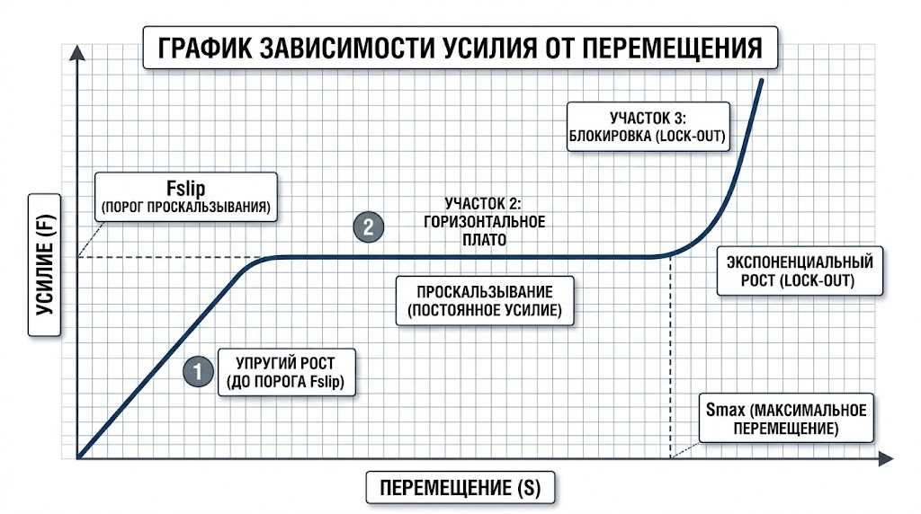 Диаграмма F-ΔL тормозного кольца - график