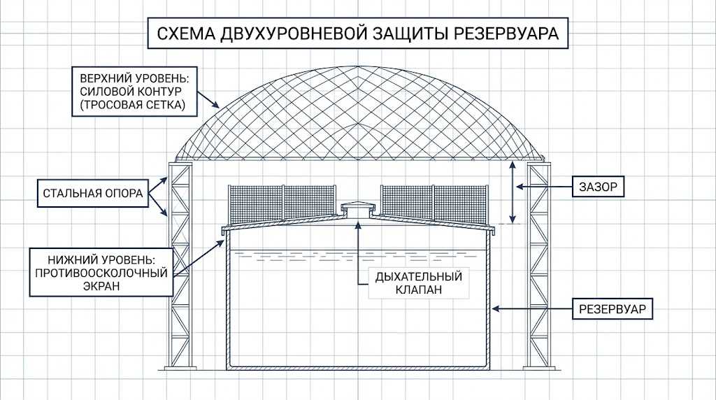 Двухуровневая защита резервуара - силовой и локальный уровень