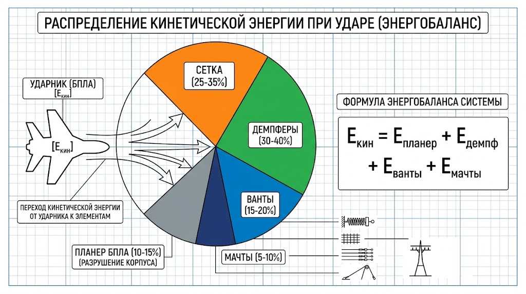 Энергобаланс при ударе БПЛА - распределение энергии по узлам