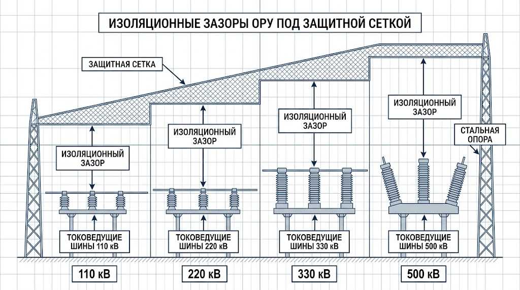 Изоляционные промежутки по ПУЭ-7 для 110–500 кВ - схема