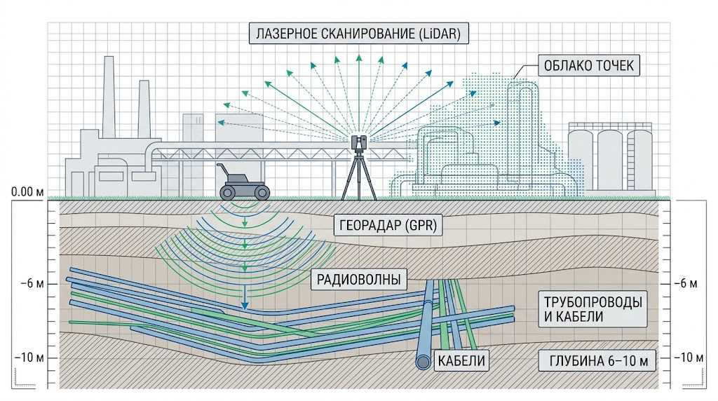 LiDAR и GPR - инструментальная съёмка завода