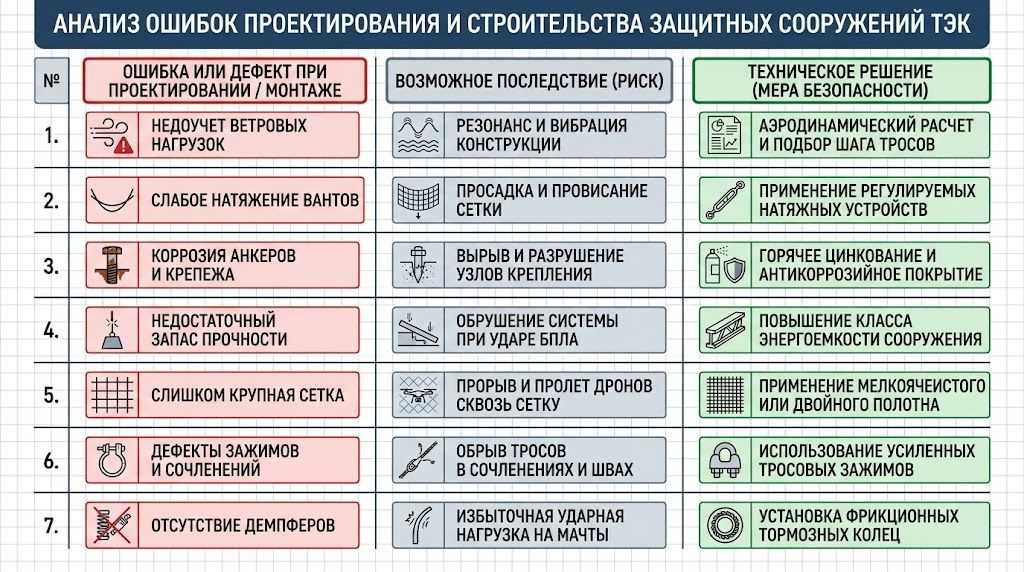 Топ-7 ошибок проектирования защиты от БПЛА - таблица