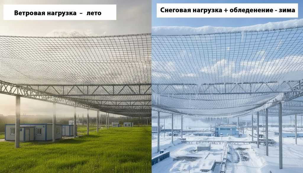 Воздействие ветровой и снеговой нагрузок на антидроновую сетку