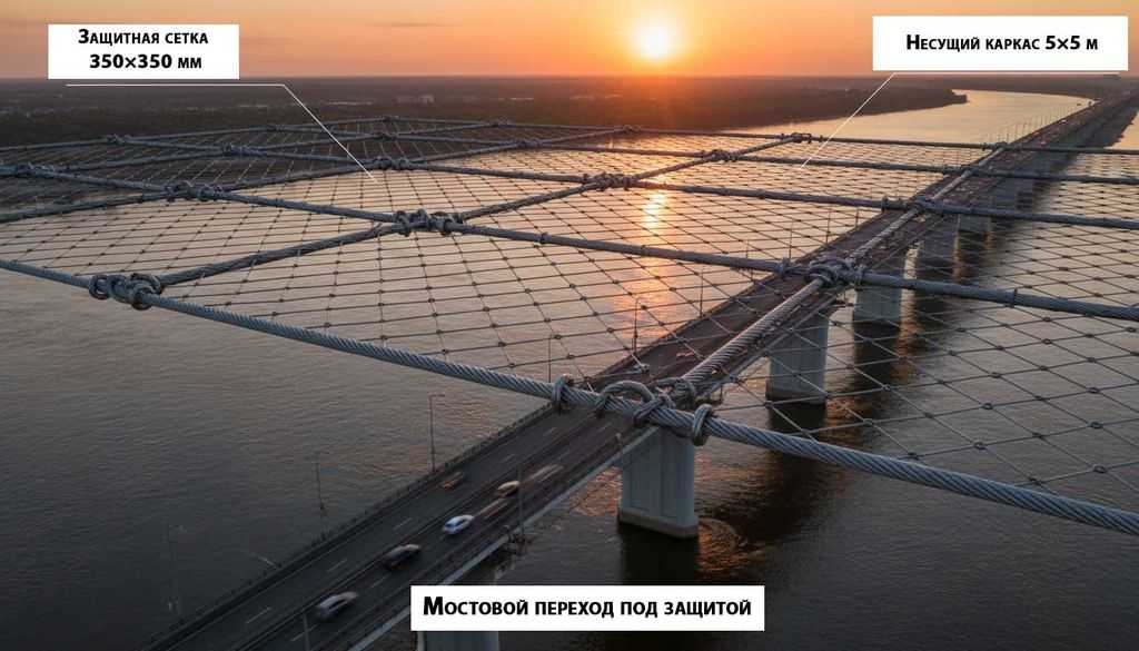 Защитная-сетчатая-конструкция-Паутина-над-крупным-мостовым-переходом