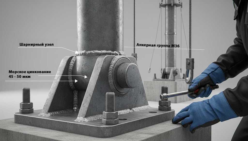 Крупноплановое-изображение-шарнирного-узла-крепления-опорной-стойки-защитной-сетки-от-БПЛА