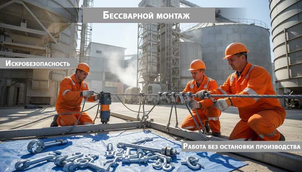 Процесс-бессварного-монтажа-защитной-конструкции-на-территории-действующего-элеватора