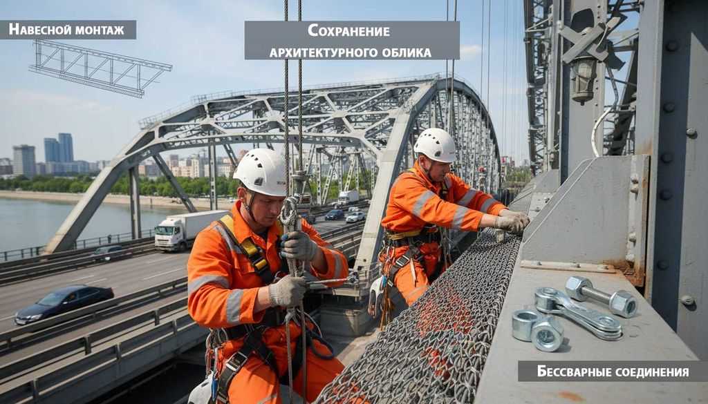 Процесс-бессварного-навесного-монтажа-защитной-конструкции-на-мосту