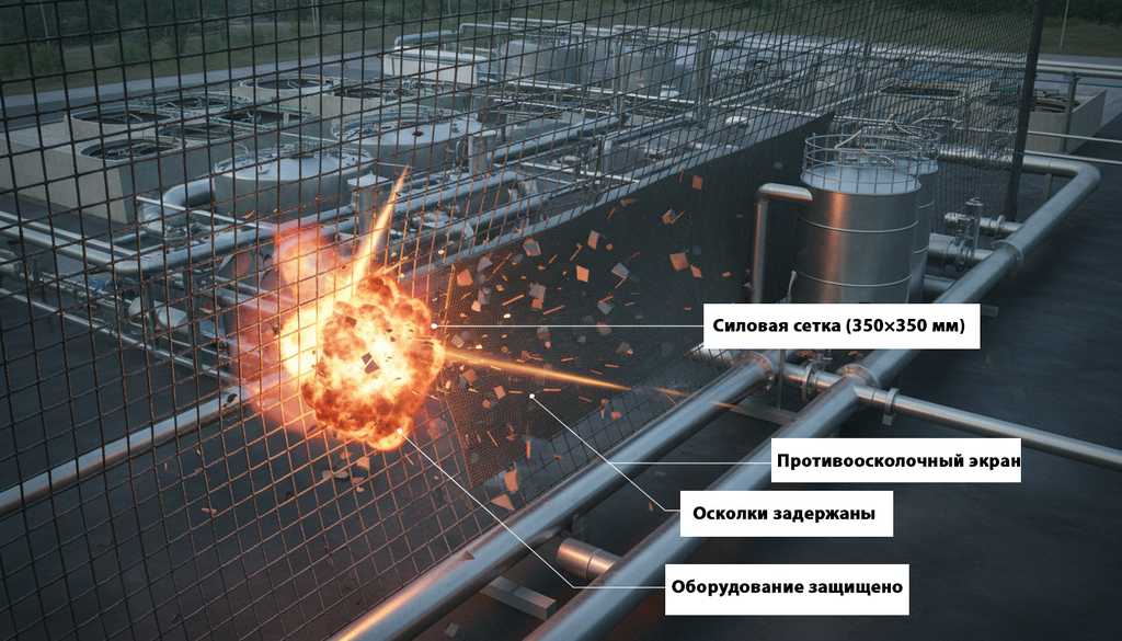 принцип работы противоосколочной защиты при атаке БПЛА на промышленный объект