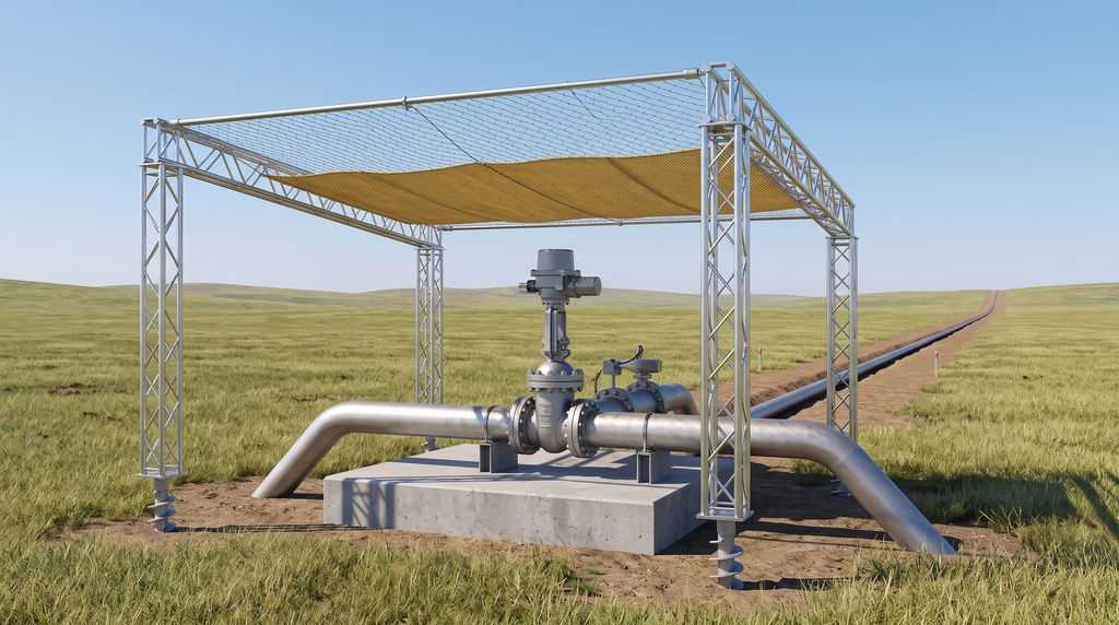 Защита узла задвижек магистрального нефтепровода от БПЛА автономным модулем 25×25 м